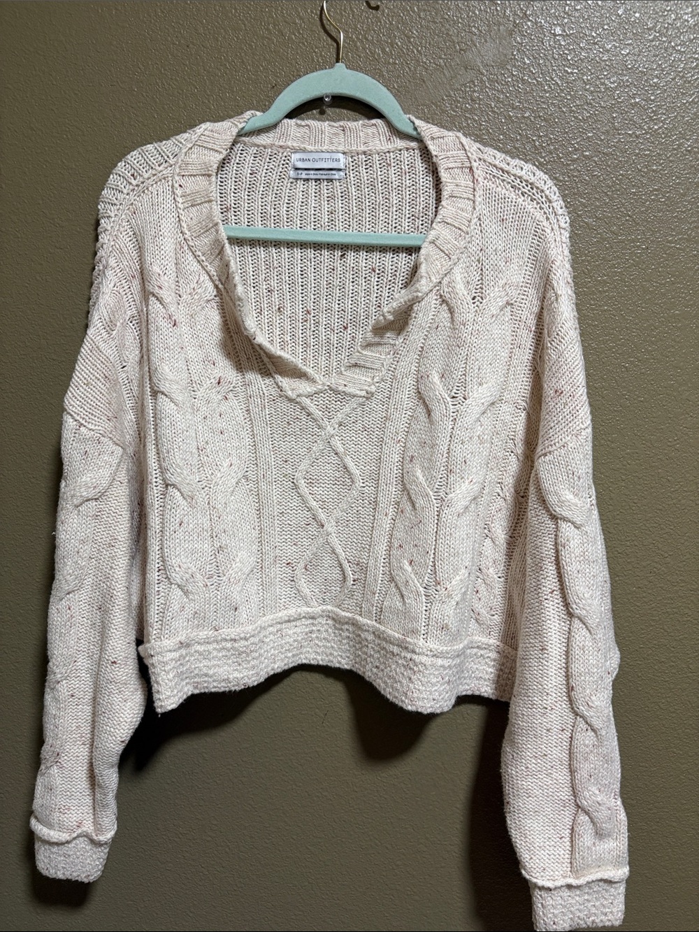 Urban Outfitters Speckled Soft Cream Cable V-Neck Cropped Sweater Sz:S-P